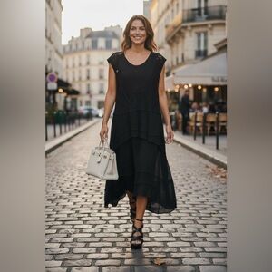 Chic Black 💯 % Cotton High-Low Dress size 6